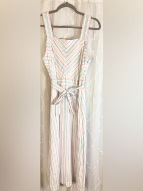 Vince Camuto Pastel Stripe Tie Waist Maxi Dress | Pink Blue | Size S